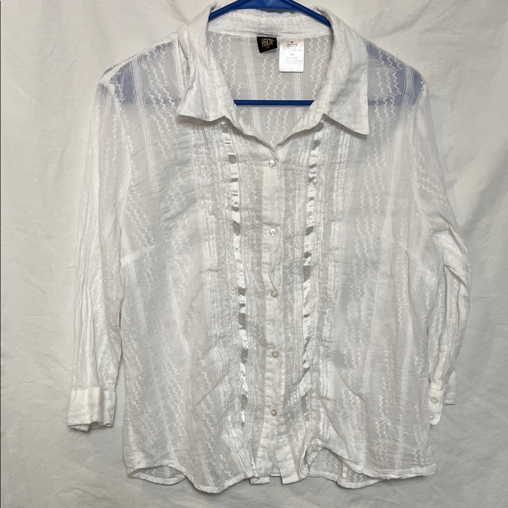 Bila Sheer White Cotton Button Down Size XL